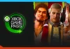 Xbox Game Pass logo on the left; on the right, three video game characters from different games are shown side by side against a colorful background.