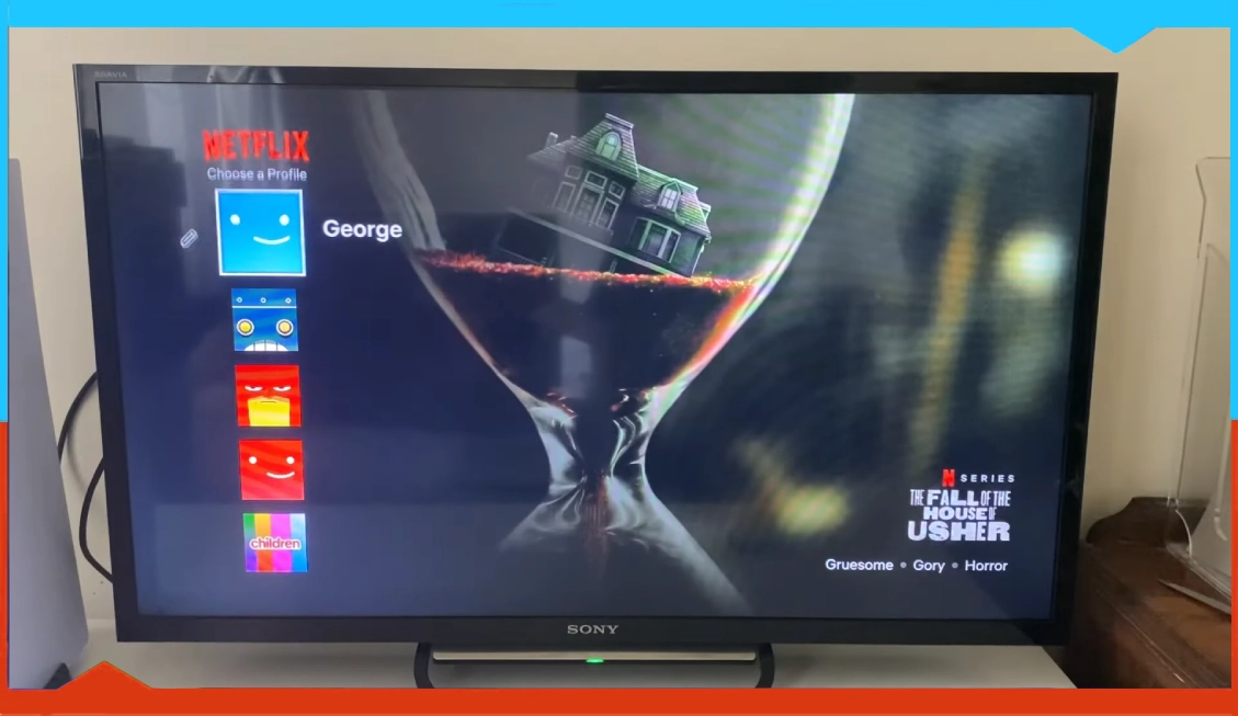 Netflix profile selection screen on PS5 with multiple user avatars