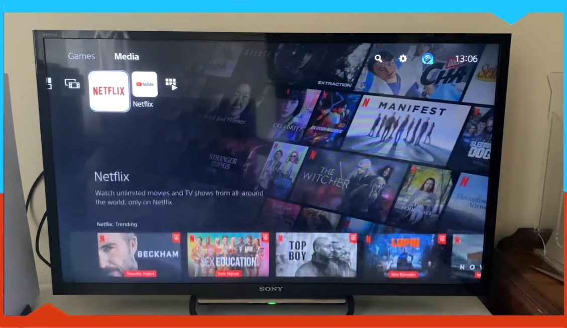 PS5 Media section with Netflix app ready to be opened